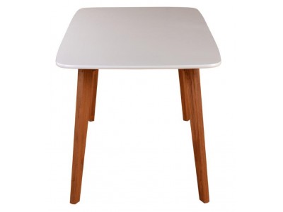 Mesa retangular de madeira e mdf 135 x 80 cm cor branco laca com freijó | Coleção Scandian 